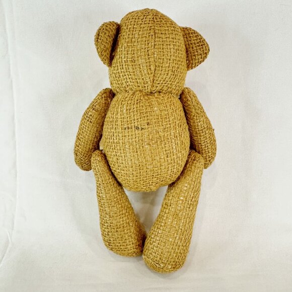 Vintage Beige Burlap Jointed Teddy Bear Stuffed Animal 9" Button Joints - Picture 6 of 7